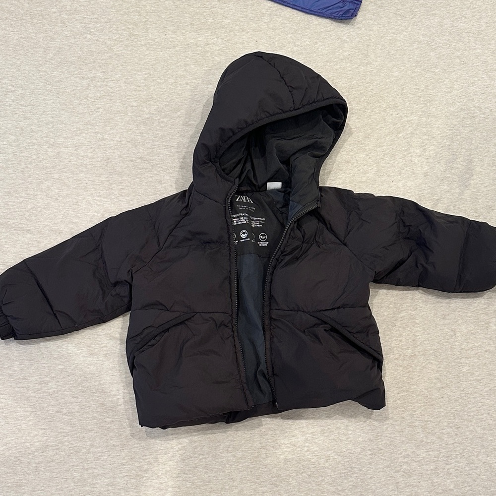 Zara Kids Black Hooded Puffer Coat
